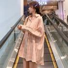 Long-sleeve Plaid Mini Shirt Dress As Shown In Figure - One Size