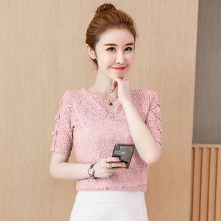 Bow Accent Short-sleeve Lace Top