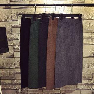 Midi Split Rib Knit Skirt