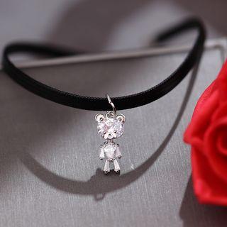 Rhinestone Bear Pendant Choker
