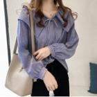 Long-sleeve Peter Pan Collar Stripe Loose Fit Blouse