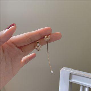 Rhinestone Heart Earring 1 Pair - Asymmetric - Gold - One Size