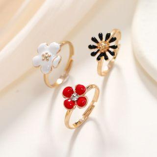Set Of 3: Flower Alloy Open Ring (various Designs)