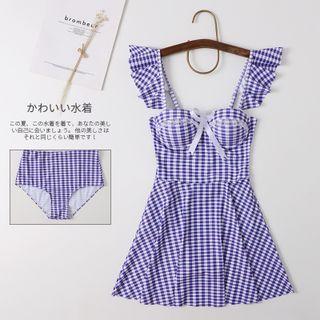 Sleeveless Ruffled Gingham Swim Dress