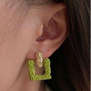 Square Alloy Dangle Earring 1 Pair - Green - One Size