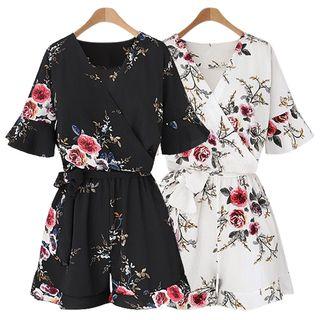 Floral Short-sleeve Chiffon Playsuit