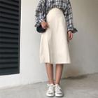 High Waist Midi A-line Skirt Almond - One Size