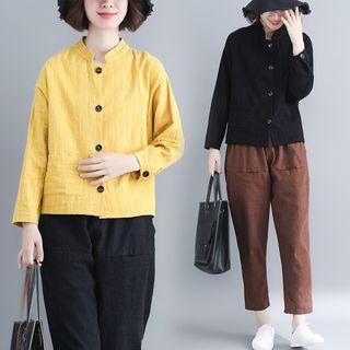Stand Collar Contrast-button Jacket