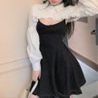 Long-sleeve Ruffled Cropped Shirt / Spaghetti Strap Mini Bodycon Dress