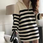 Striped Half-zip Sweater Dress