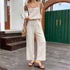 Spaghetti-strap Linen Blend Overall Pants