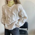 Long-sleeve Turtle-neck T-shirt / Cable-knit Sweater