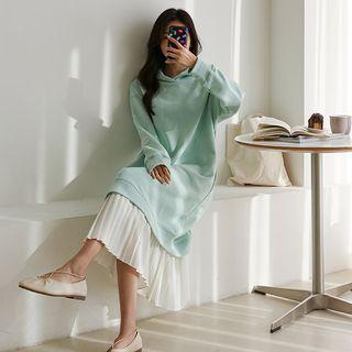 Chiffon-layered Long Hoodie Dress