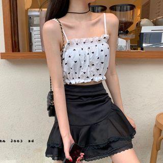 Heart Print Cropped Camisole Top White - One Size