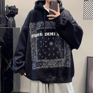 Long-sleeve Paisley Print Lettering Hoodie