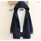 Lettering Embroidered Hooded Coat