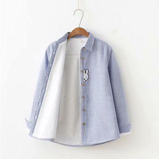 Fleece-lining Rabbit Embroidered Striped Shirt