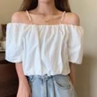 Short-sleeve Cold Shoulder Faux Pearl Top
