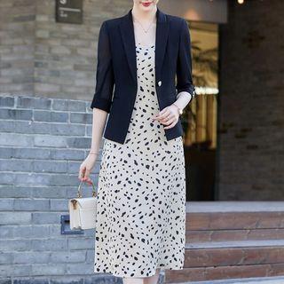 Set: Spaghetti Strap Printed Dress + Blazer