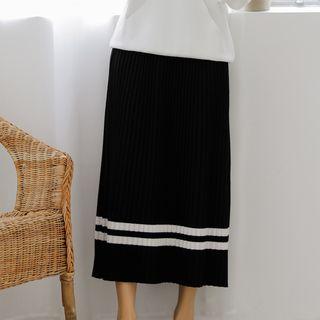Contrast-trim Midi Pleated Knit Skirt