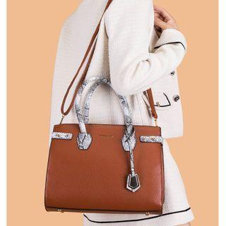 Set: Fax Leather Tote Bag + Hand Bag + Pouch