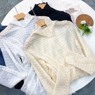 Mock-neck Plain Pleated Shirt