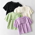 Short-sleeve Fluffy Cutout Crop Top