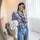 Dropped Tie-front Patterned Chiffon Top