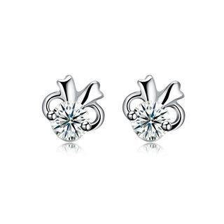 925 Sterling Silver Simple Mini Elegant Cute Rabbit Ear Studs And Earrings With Cubic Zircon Silver - One Size