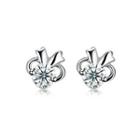 925 Sterling Silver Simple Mini Elegant Cute Rabbit Ear Studs And Earrings With Cubic Zircon Silver - One Size
