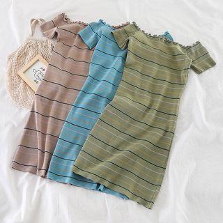 Striped Square-neck Knit Dress
