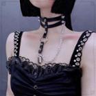 Chained Layered Faux Suede Choker Black - One Size
