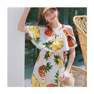 Cutout-shoulder Pineapple Print Minidress