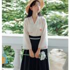 Flower Print Chiffon Blouse / Camisole Top / Tie Waist Midi A-line Skirt / Set