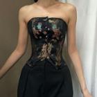 Strapless Embroidered Button-up Corset Top