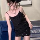 Spaghetti Strap Bow Mini Bodycon Dress Black - One Size
