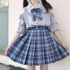 Set: Short-sleeve Blouse + Bow Tie
