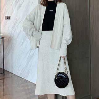 Set: Knit Cardigan + A-line Knit Midi Skirt