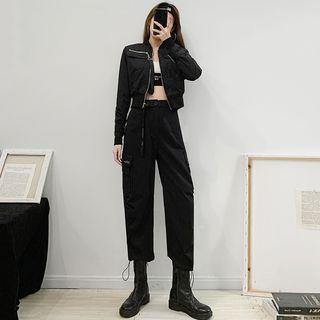 High-waist Drawstring Cargo Jogger Pants