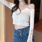 Knitted V-neck Off-shoulder Top