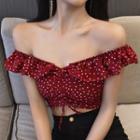 Dotted Off-shoulder Crop Top Red - One Size