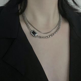 Layered Alloy Chain Necklace As Figure - One Size