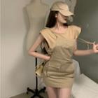 Padded-shoulder Sleeveless Top / Slim-fit Overall Dress