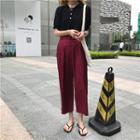 Plain Short Sleeve Knit Top / Cropped Straight Cut Pants
