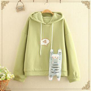 Cat Applique Fleece-lined Hoodie