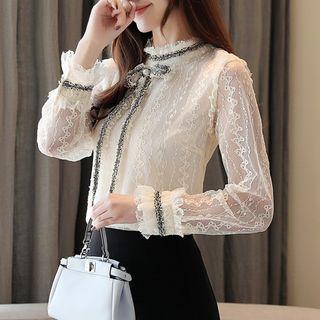 Bow Fringed Lace Blouse
