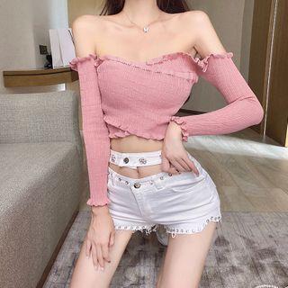 Long-sleeve Off Shoulder Blouse / Hot Pants