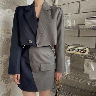 Color-block Blazer / Mini Skirt