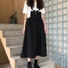 Lace-up Short-sleeve Blouse / Midi Suspender Dress