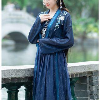Flower Embroidered Jacket / Camisole Top / A-line Maxi Skirt